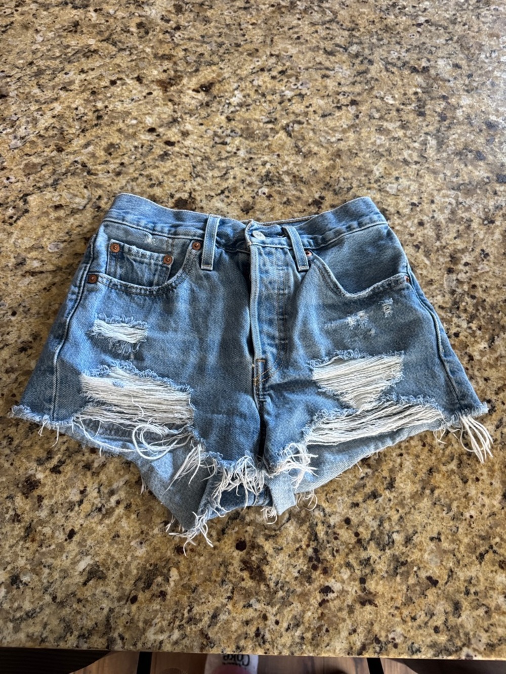 Levi's Light Blue Frayed Distressed Denim Shorts